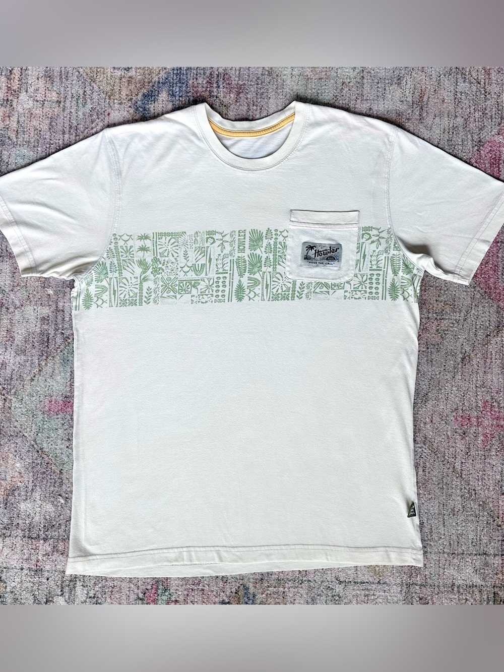 Howler Brothers Cream Short-Sleeve Pocket Tee with Sage Stripe
